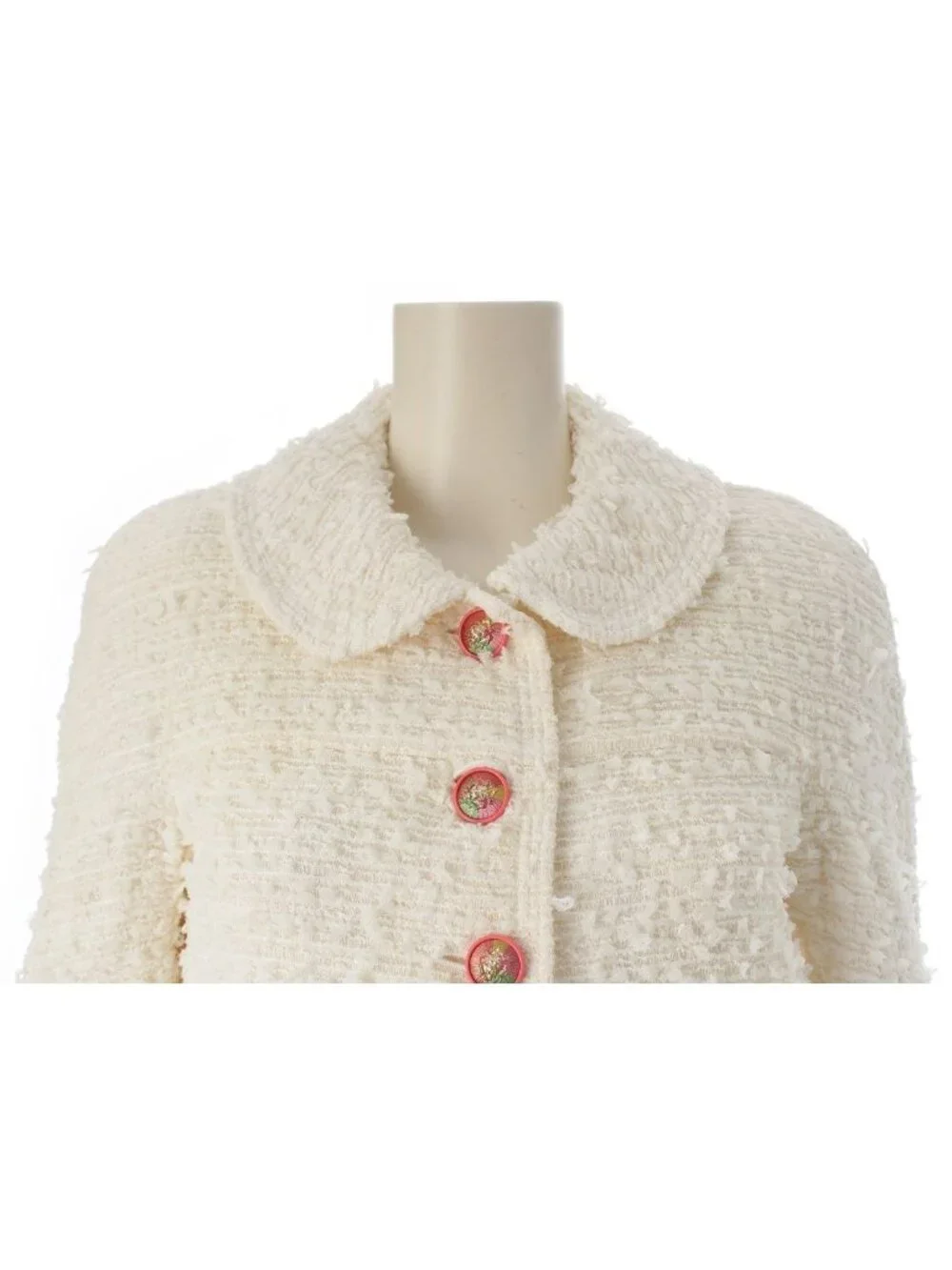 Chanel Tweed Lion Button Jacket Dress Set White 34